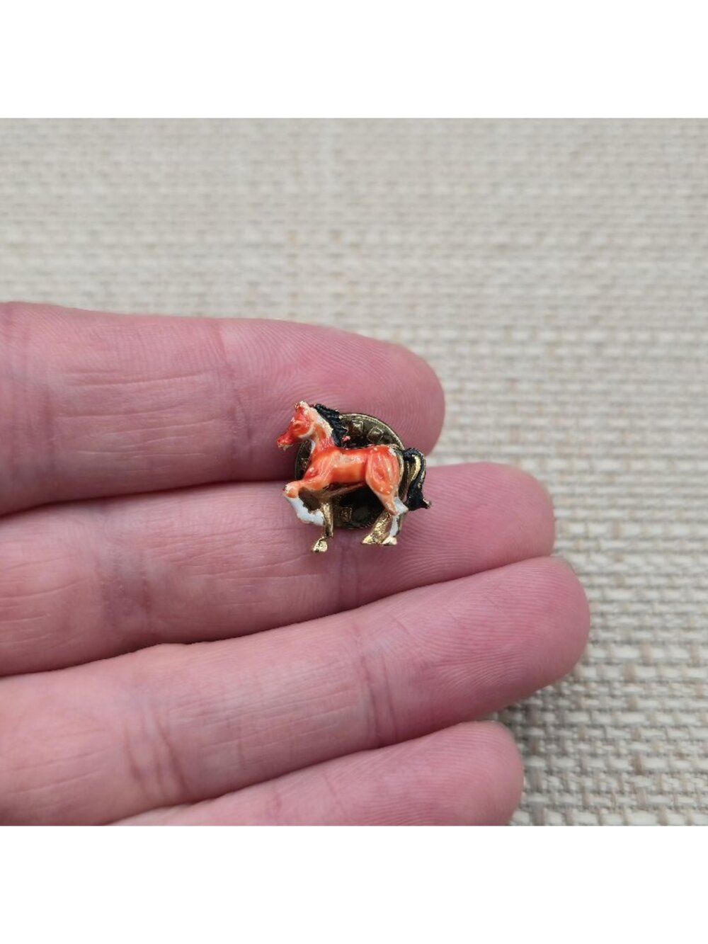 Vintage Orange Enamel Prancing Horse Miniature Lapel Hat Pin A8966